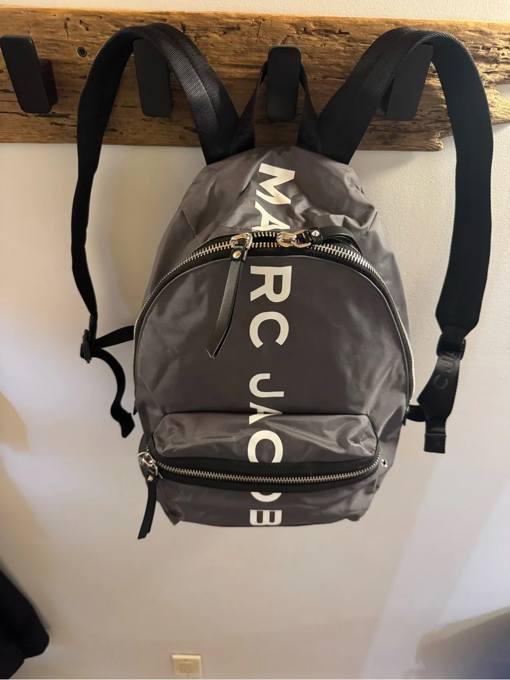 Marc Jacobs Suspiria Logo Print Backpack Gray Nylon with White Letters with card